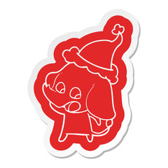 cute cartoon  sticker of a elephant wearing santa hat