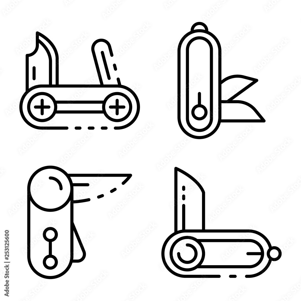 Poster penknife icons set. outline set of penknife vector icons for web design isolated on white background