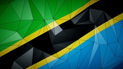 Fototapeta premium Low Poly Flag of Tanzania. Folded paper effect with marked edges.