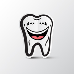 Smiling Tooth Logo. Vector Dental Hygiene Symbol.  Cleaning Teeth Paper Icon.
