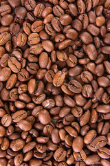 close up texture patern brown coffee beans isolated on white