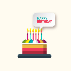 Happy Birthday Vector Symbol with Cake and Speech Bubble