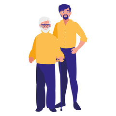 cute grandfather with son characters