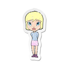 retro distressed sticker of a cartoon shy girl