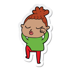 sticker of a cartoon calm woman