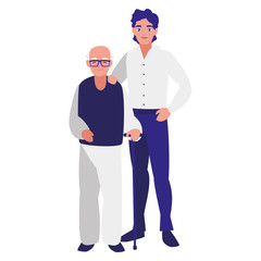 cute grandfather with son characters