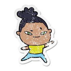 distressed sticker of a cartoon woman