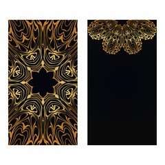 Luxury black gold color Templates For Greeting And Business Cards. Vector Illustration. Oriental Pattern With. Mandala. Wedding Invitation.