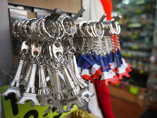 souvenir Eiffel tower, a lot of hanging for sale. silver color in the French tricolor. 