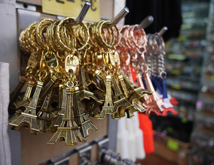 souvenir Eiffel tower, a lot of hanging for sale. silver color in the French tricolor. 