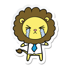sticker of a cartoon crying lion wearing shirt and tie