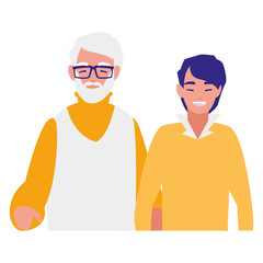 cute grandfather with son characters