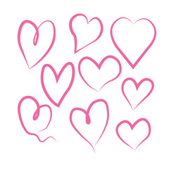 A set of painted hearts isolated on a white background