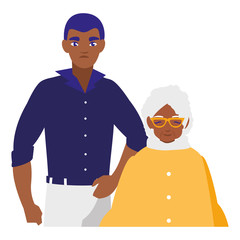 black grandmother with son characters