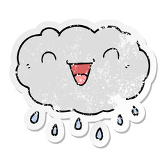 distressed sticker of a happy cartoon cloud