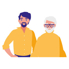 cute grandfather with son characters