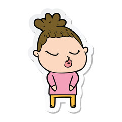 sticker of a cartoon calm woman