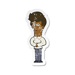 retro distressed sticker of a cartoon man staring
