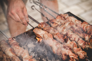 Cooking of a pork Shashlik