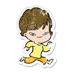 distressed sticker of a cartoon happy woman