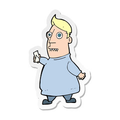 sticker of a cartoon nervous man with tickets