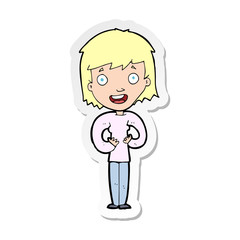 sticker of a cartoon happy woman