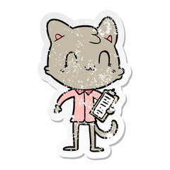 distressed sticker of a cartoon happy cat