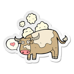 sticker of a cartoon cow with love heart