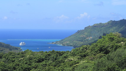 Crusie ship in the distance from Moorea, French Polynesia