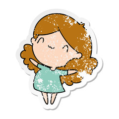 distressed sticker cartoon of a cute kawaii girl