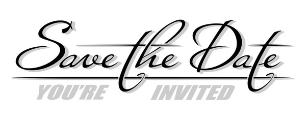 Handwritten isolated phrase Save the Date with shadow. Hand drawn brush calligraphy lettering