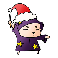 christmas gradient cartoon of kawaii wizard