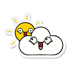 sticker of a cute cartoon sunshine and cloud