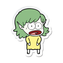 sticker of a cartoon shocked elf girl