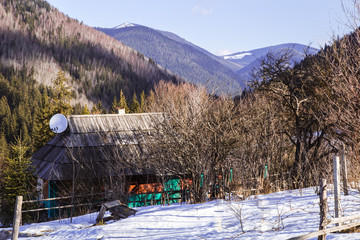 Winter landscape in the Carpathian mountains  with gutsul culture.