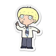 sticker of a cartoon school boy with question