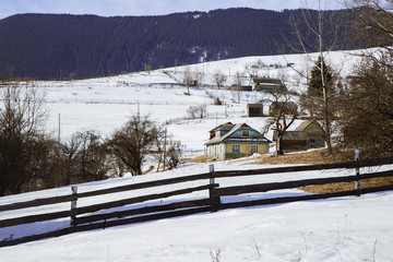 Winter landscape in the Carpathian mountains  with gutsul culture.