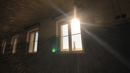 Light shining through dirty window, Kolmanskop Ghost Town, Luderitz, Namibia