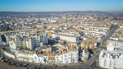 Aerial view over Eastbourne Pier at the south coast of England