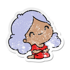 distressed sticker cartoon of a cute kawaii girl