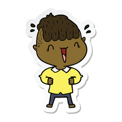 sticker of a cartoon happy boy surprised
