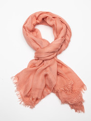 Orange scarf on white background. Top view. - 253132671