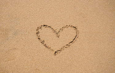 Top view of Heart on sand of the beach.
