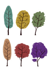 Set of Tree hand drawn, vector cartoon.
