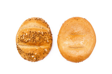 Crispy bun sprinkled with caraway isolated on white background