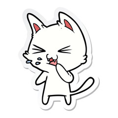 sticker of a cartoon cat hissing