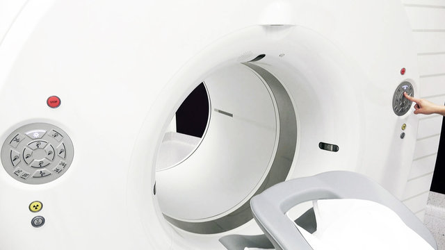modern MRI Scanner machine at hospital , Medical Equipment and Health Care. 