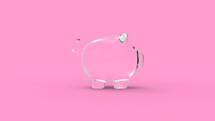 Glass Piggy Bank Saving Pink Background