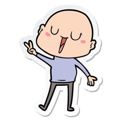 sticker of a happy cartoon bald man