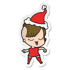 happy sticker cartoon of a girl wearing santa hat